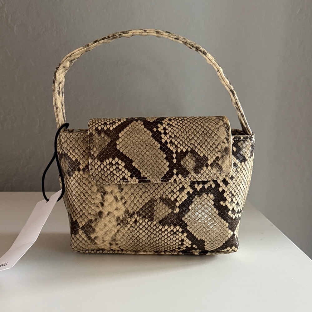 Mango Snakeskin Shoulder Bag - Brown and Cream